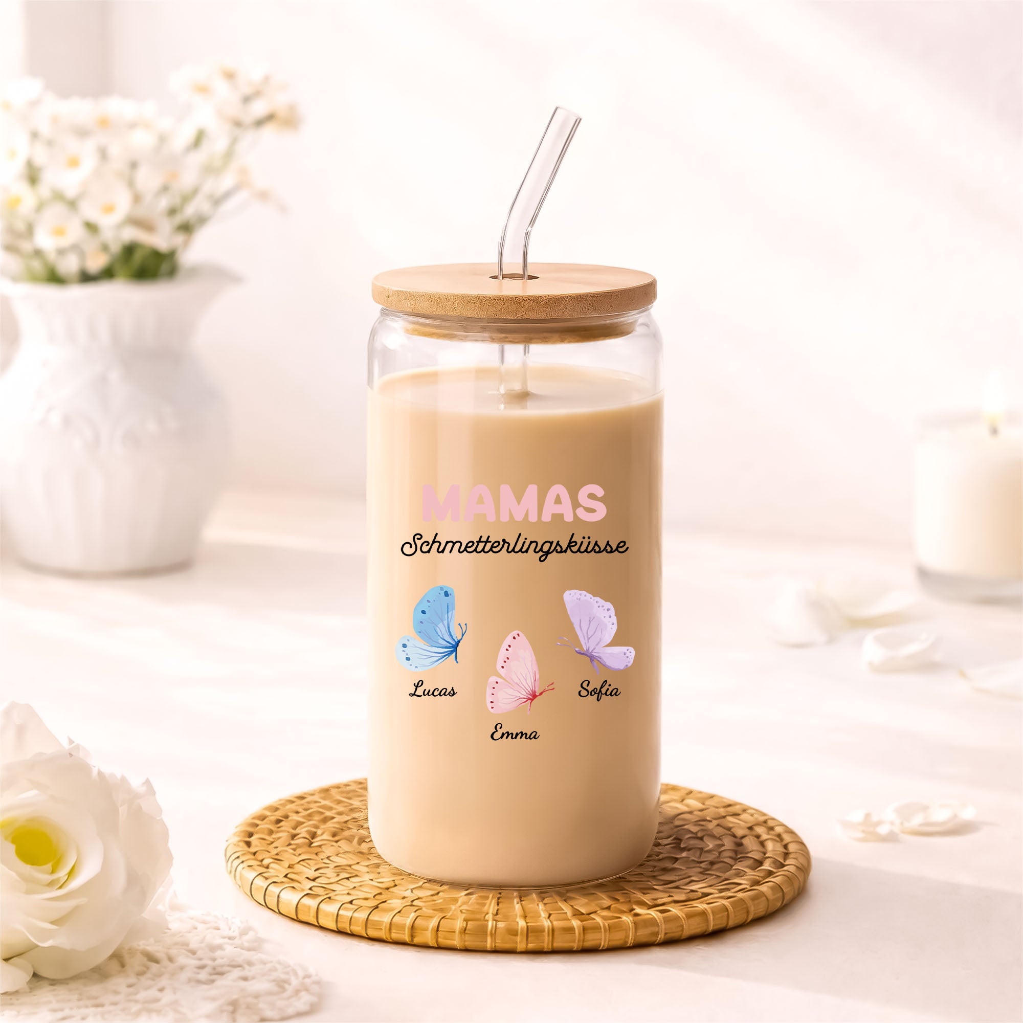 6947AGE1 omas schmetterlingskusse personalisiertes geschenk  glas mit deckel und strohhalm oma mama 6947attvta_1
