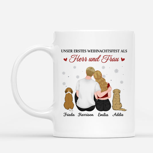 7000MGE1 unser erstes weihnachtsfest als herr und frau personalisierte tasse hund_ paar 7000M8KCC