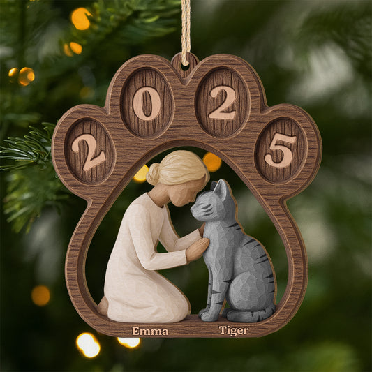 7033OGE1 pfoten und katze personalisierte 1 schicht holz ornamente weihnachten 7033OKQND