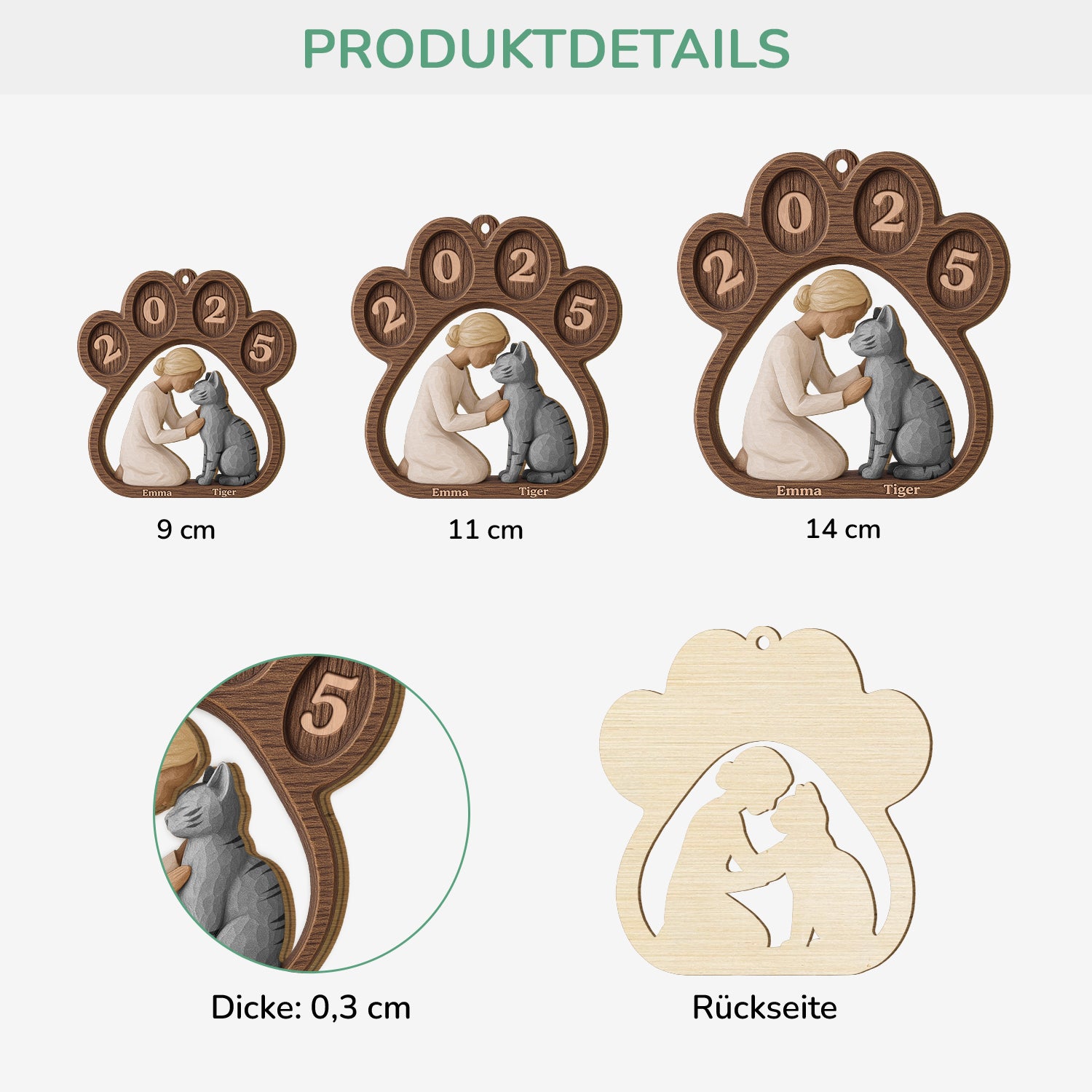 7033OGE3 pfoten und katze personalisierte 1 schicht holz ornamente weihnachten 7033OKQND