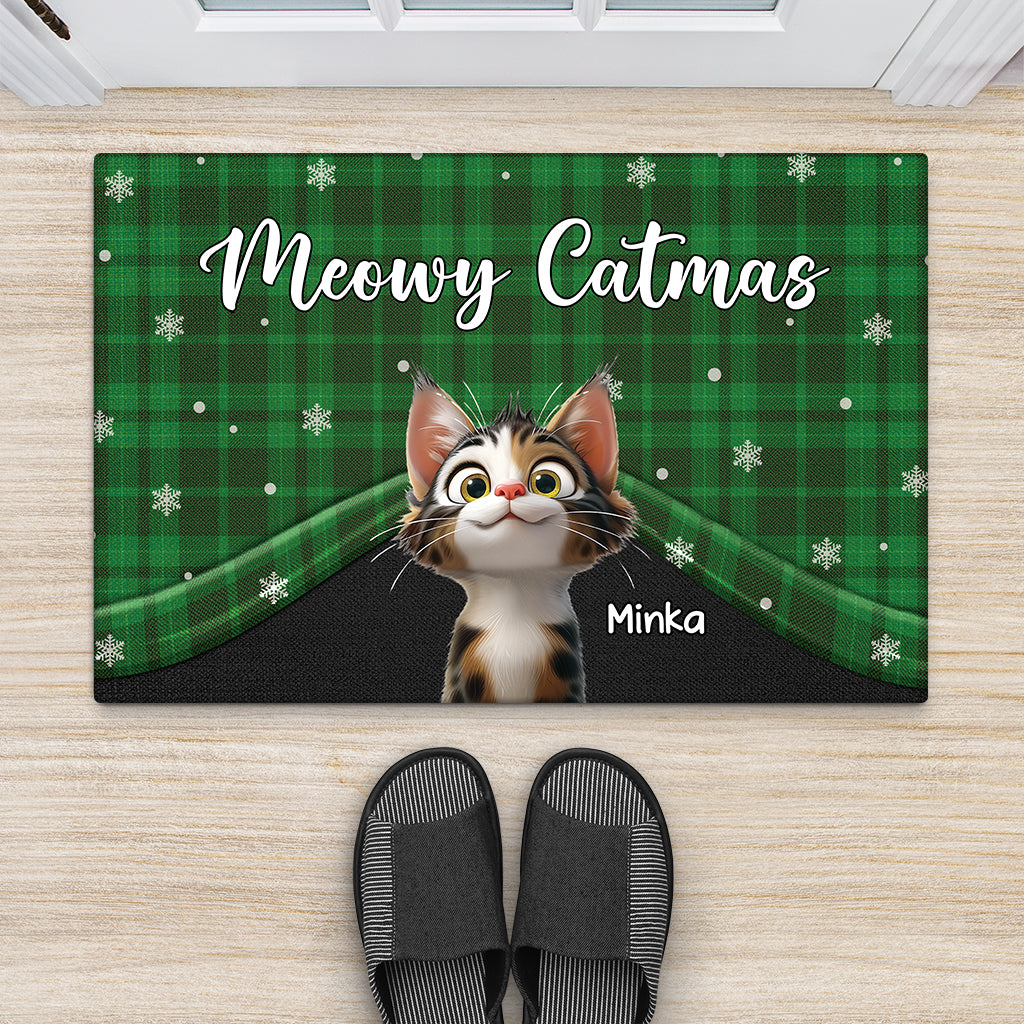 7034DGE1 frohliche weihnachten von unserer familie fussmatte katzen personalisiert 7034DTLND_2