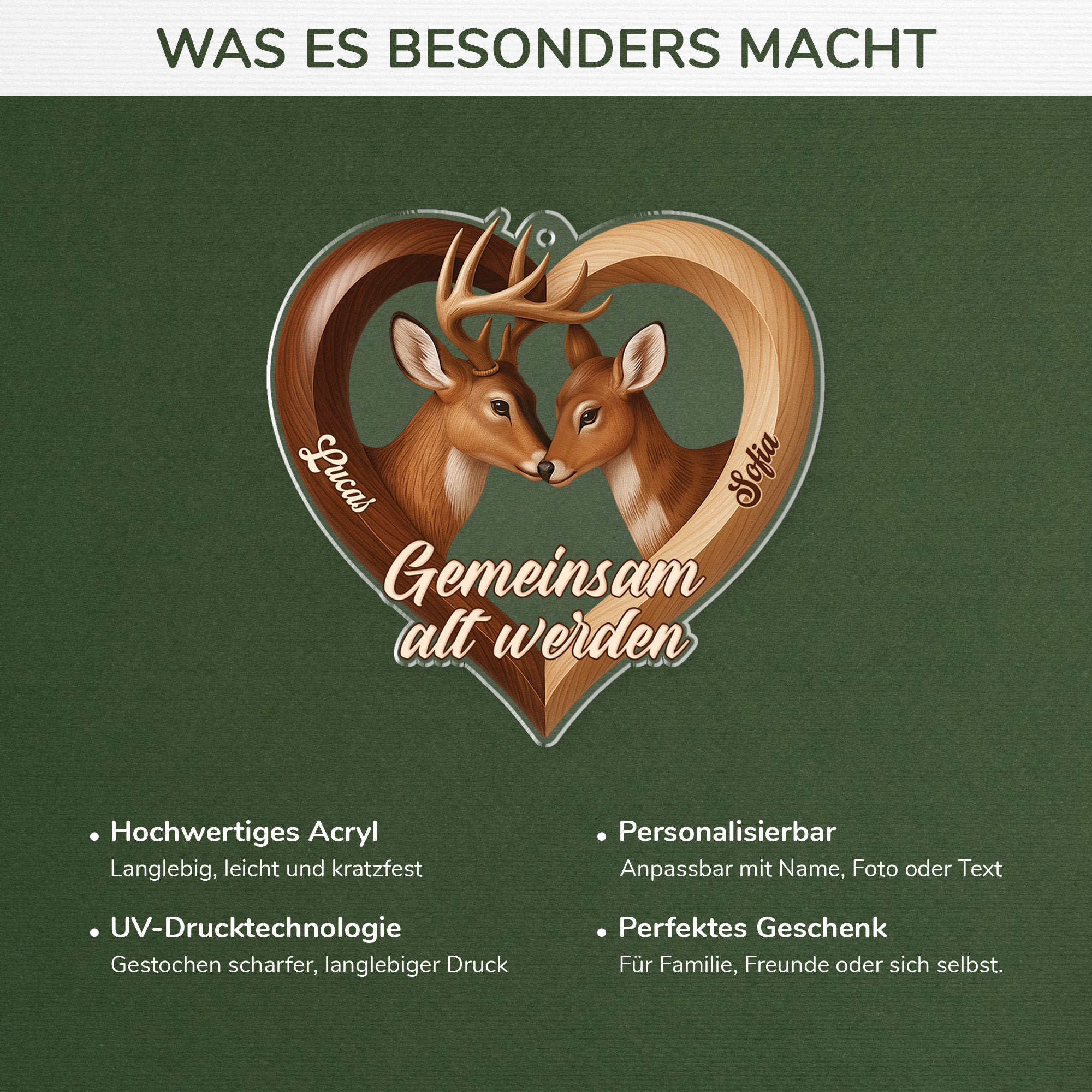 7048OGE4 3d druck effekt gemeinsam alt werden acryl weihnachtsschmuck personalisiert paar pferdehirsch 7048O