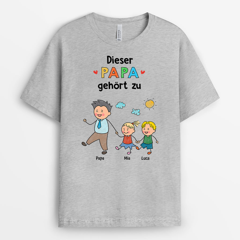 7078AGE2 dieser papa gehort zu buntstifte personalisiertes geschenk  mama  papa shirt 7078atpaa