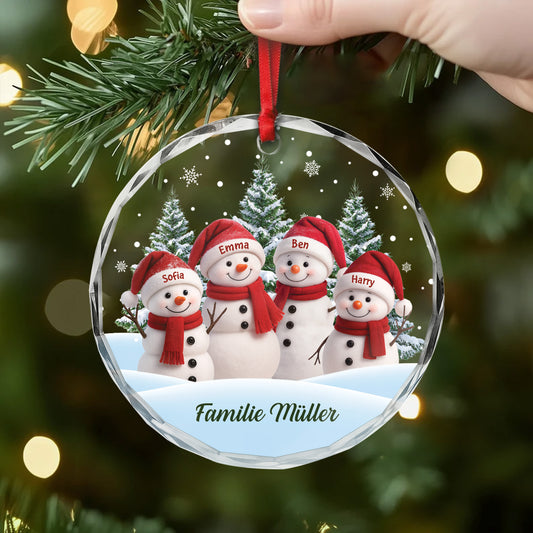 7092OGE2 familie schneemann schneelandschaft glas weihnachtsschmuck personalisiert 7092OKL5I