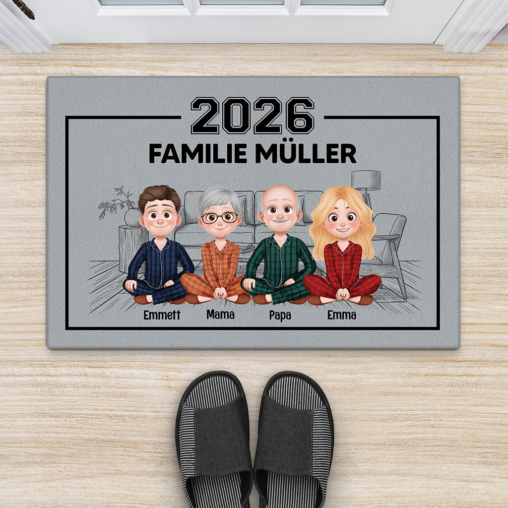 7123DGE2 familie cartoon personalisierte fussmatte familie mit hund und katze_ 7123D8YQI