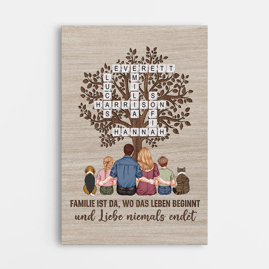 7179CGE1 die liebe in der familie wahrt ewig personalisierte kreuzwortratsel leinwand familie_ mit haustier 7179C3T5I