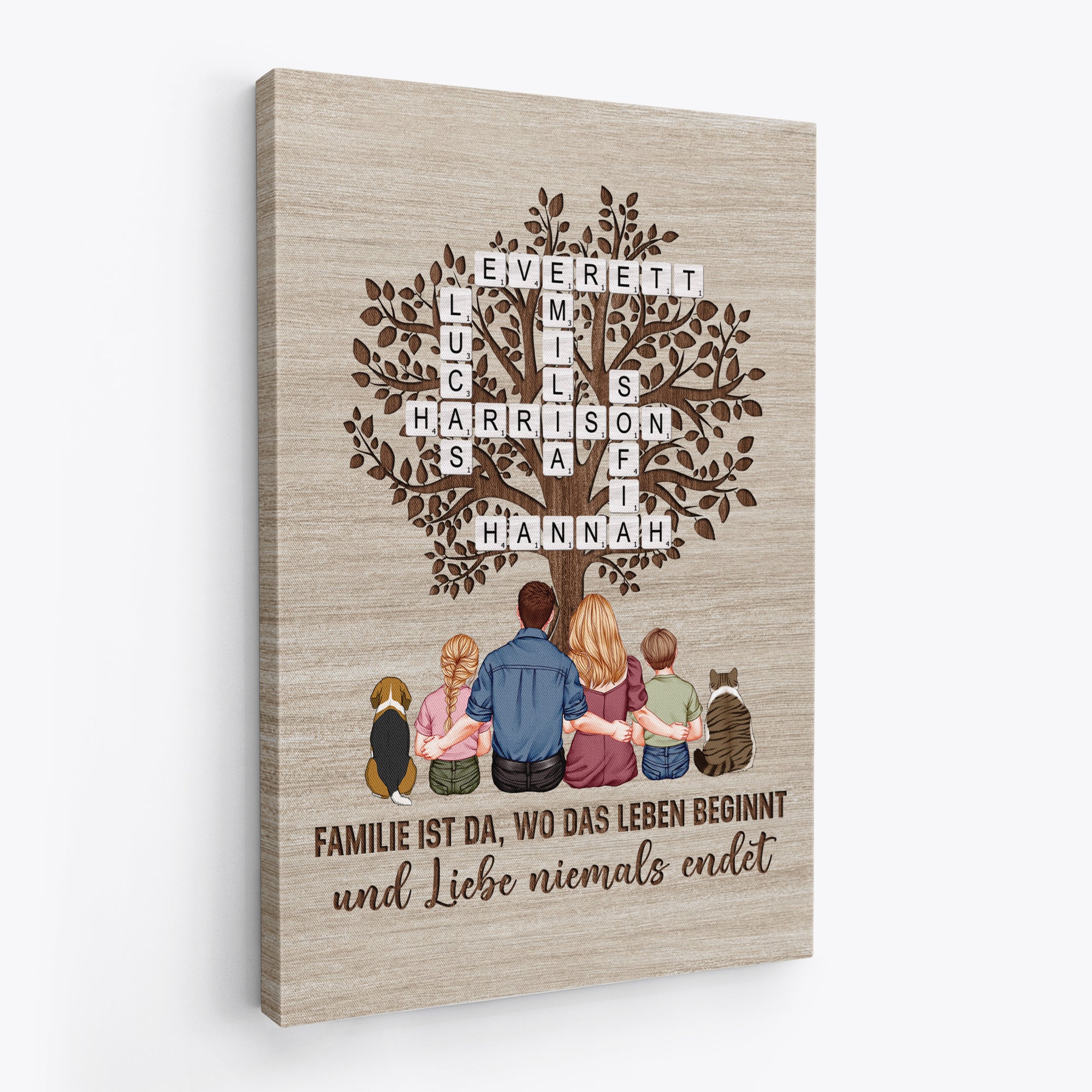 7179CGE2 die liebe in der familie wahrt ewig personalisierte kreuzwortratsel leinwand familie_ mit haustier 7179C3T5I