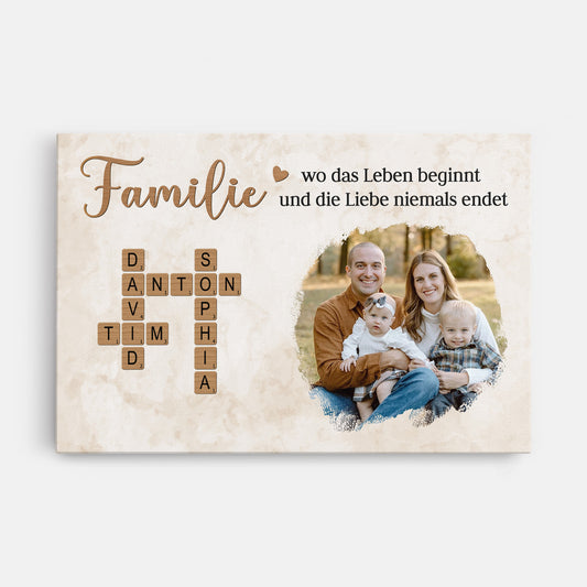 7347CGE1 familie wo leben beginnt liebe niemals endet leinwand kreuzwortratsel personalisiert foto 7347C3LTI_1