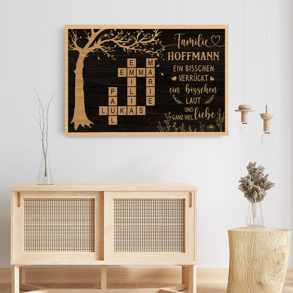 7355CGE3 familie etwas verruckt etwas laut und ganz viel liebe leinwand kreuzwortratsel personalisiert blumen 7355CKPZI