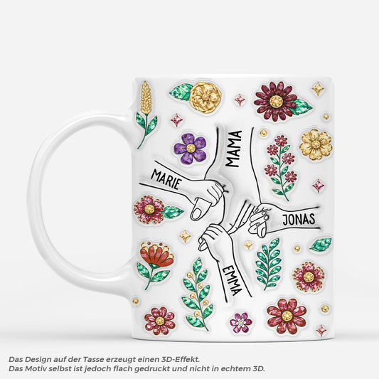 7485MGE1 3d druck effekt hand in hand blumen mama oma tasse personalisiert kristall 7485M