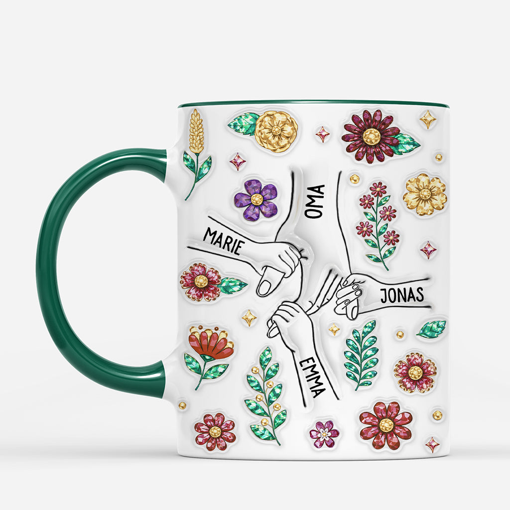 7485MGE2 3d druck effekt hand in hand blumen mama oma tasse personalisiert kristall 7485M