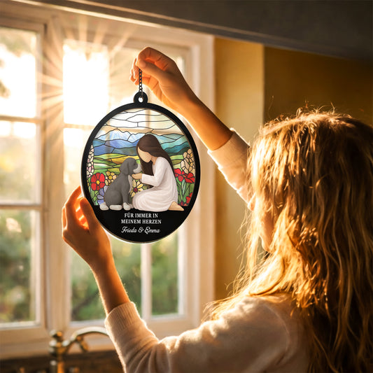 7667UGE2 wenn liebe allein dich hatte halten konnen hattest du ewig gelebt personalisierte trauergeschenke  acryl sonnenfanger hund 7667ucpnc