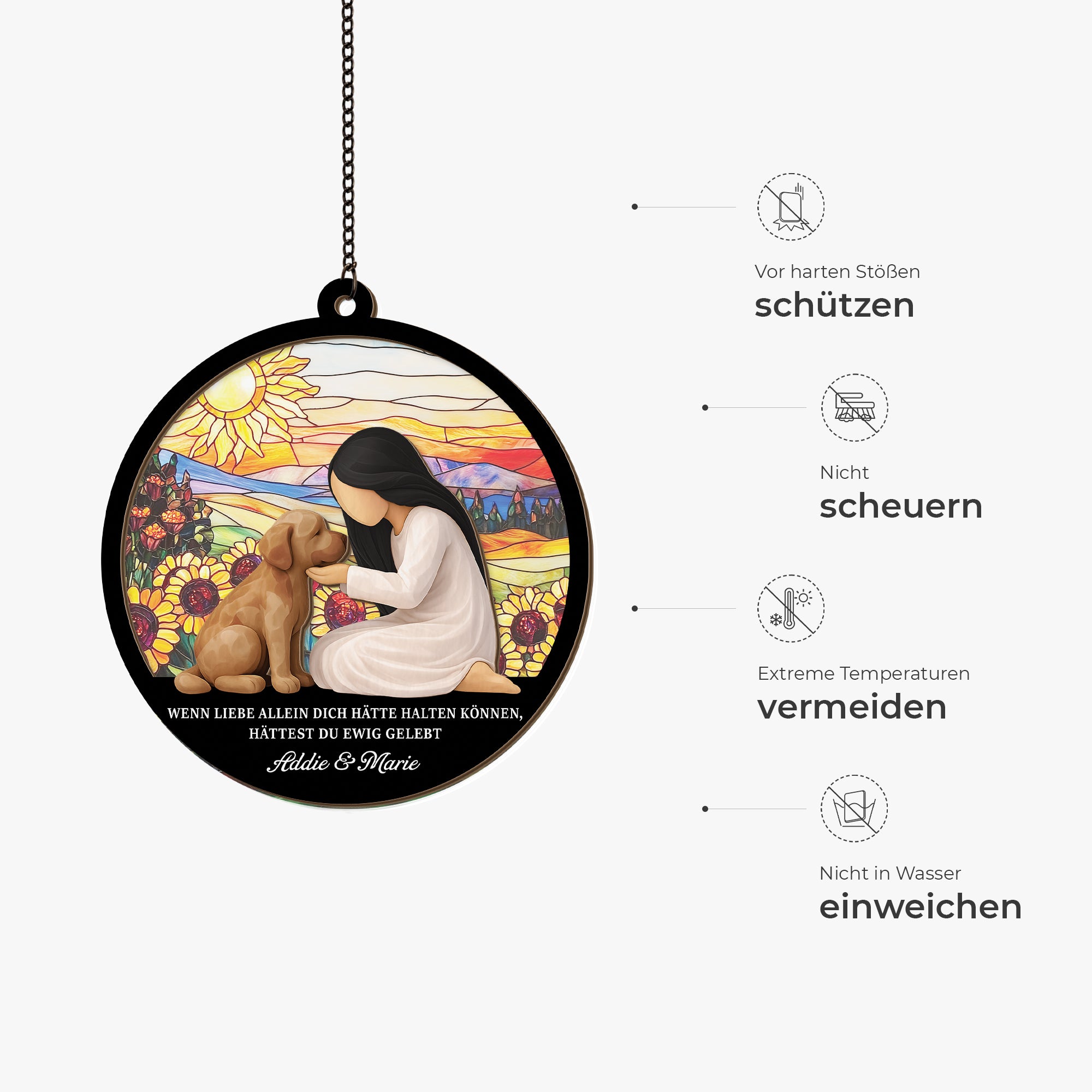 7667UGE4 wenn liebe allein dich hatte halten konnen hattest du ewig gelebt personalisierte trauergeschenke  acryl sonnenfanger hund 7667ucpnc