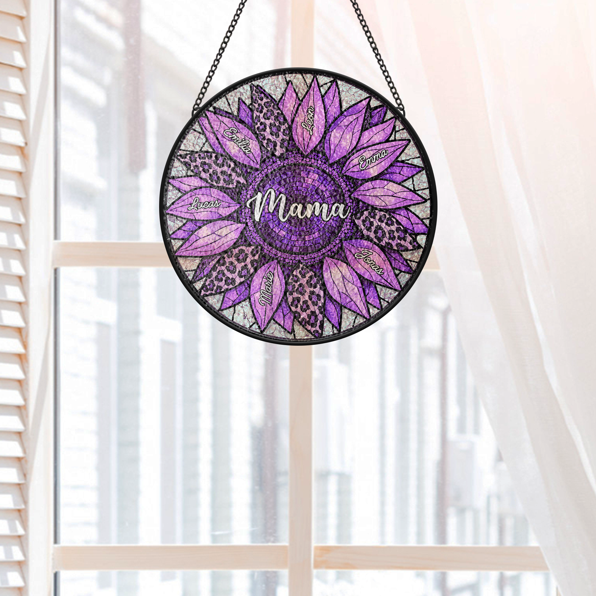 7678UGE2 sonnenblumen mit namen personalisiertes geschenk  buntglas sonnenfanger omamama 7678utfna