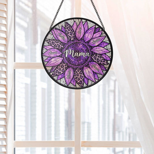 7678UGE2 sonnenblumen mit namen personalisiertes geschenk  buntglas sonnenfanger omamama 7678utfna