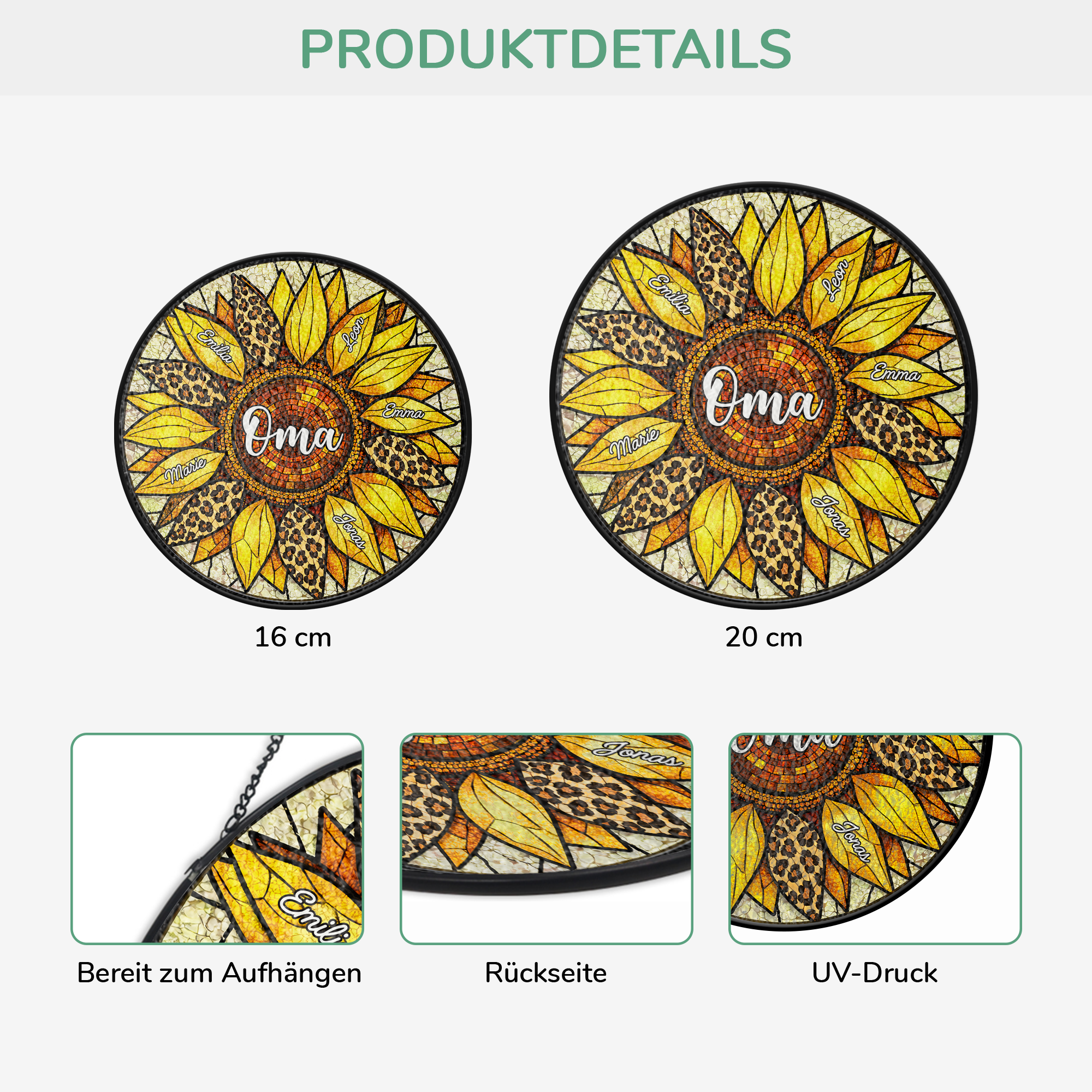7678UGE3 sonnenblumen mit namen personalisiertes geschenk  buntglas sonnenfanger omamama 7678utfna