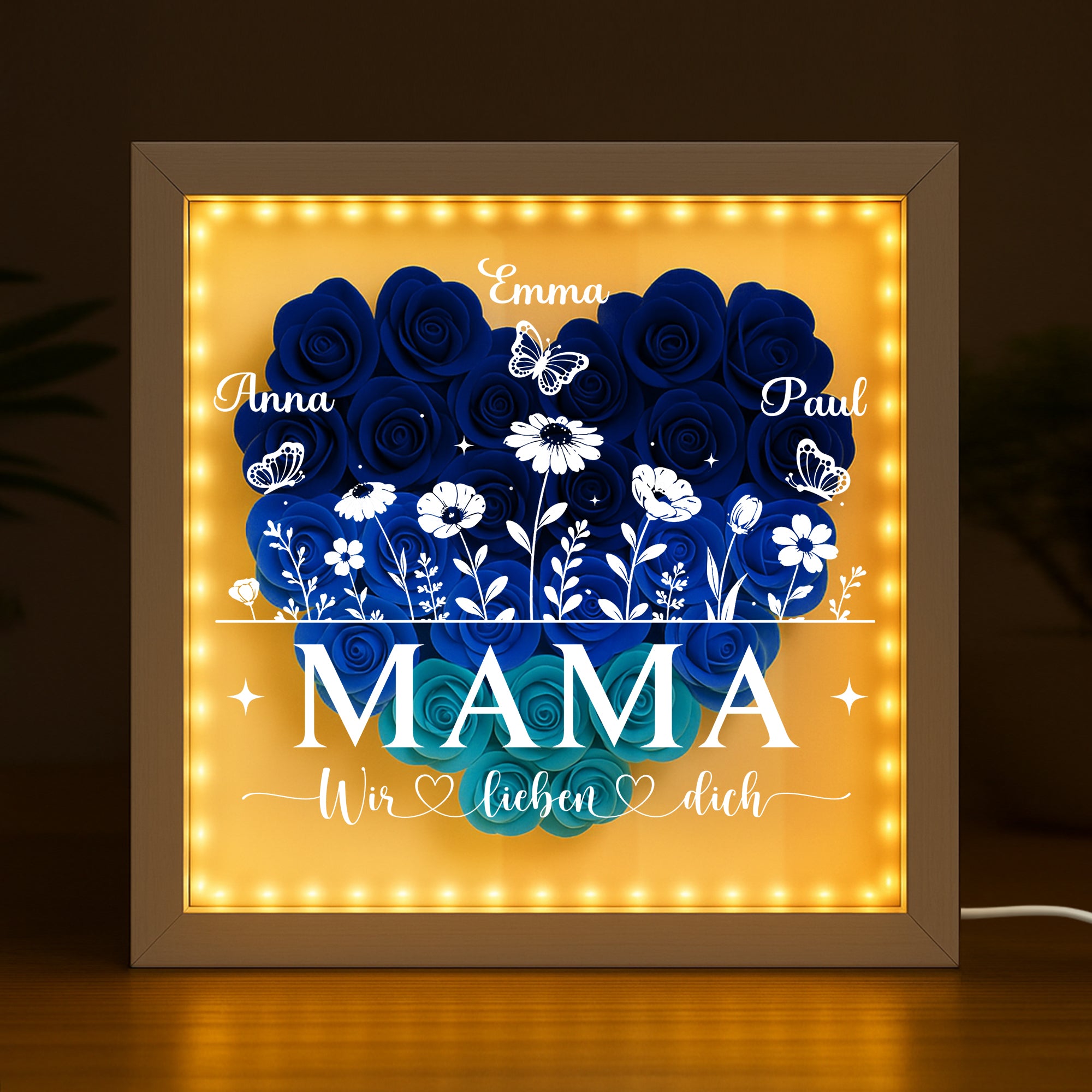 7688OGE2 wir lieben dich personalisiertes geschenk  blumen 3d bilderrahmen mama oma blumen 7688otptg