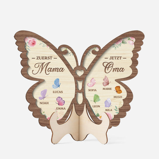 7730QGE1 erst mama jetzt oma personalisiertes geschenk  holzaufsteller mamaoma schmetterlinge 7730qspza