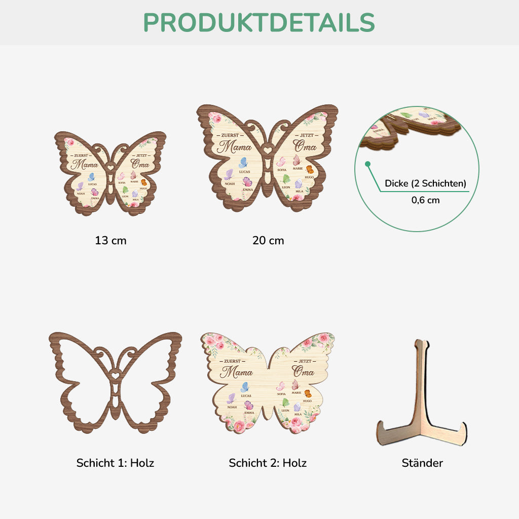 7730QGE3 erst mama jetzt oma personalisiertes geschenk  holzaufsteller mamaoma schmetterlinge 7730qspza