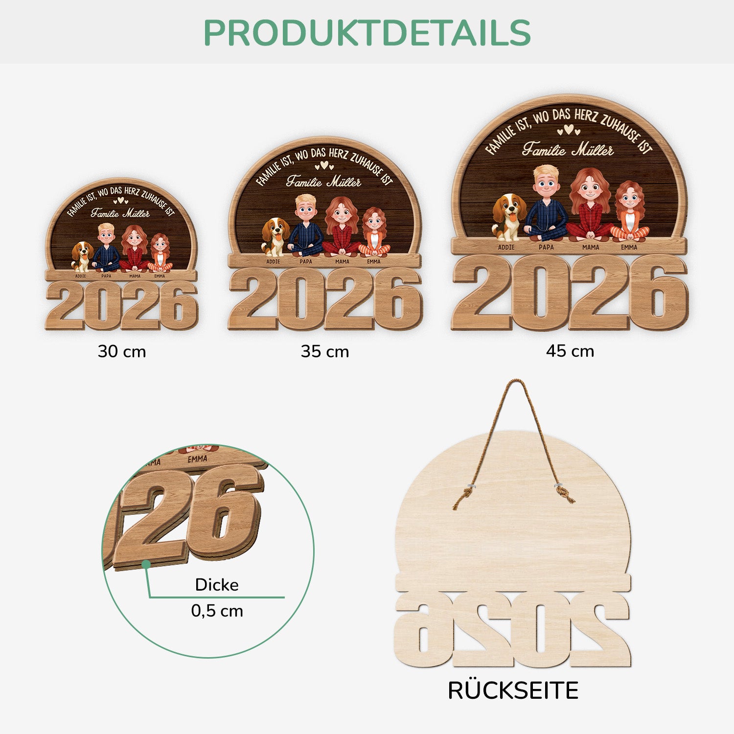 7738QGE3 familie ist wo das herz zuhause ist holzschild familie personalisiert_ mit hund  katze 7738qtlni