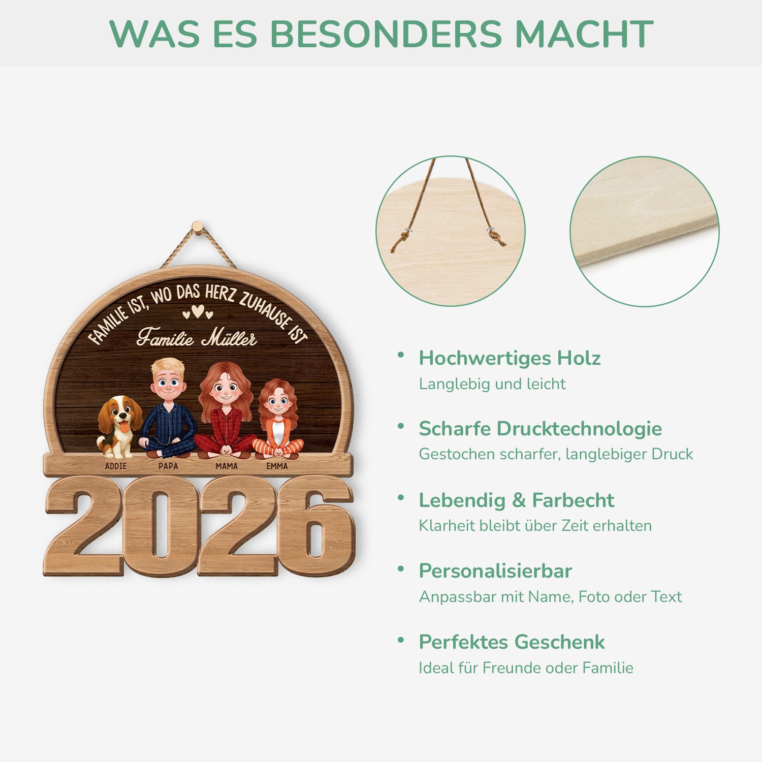 7738QGE4 familie ist wo das herz zuhause ist holzschild familie personalisiert_ mit hund  katze 7738qtlni