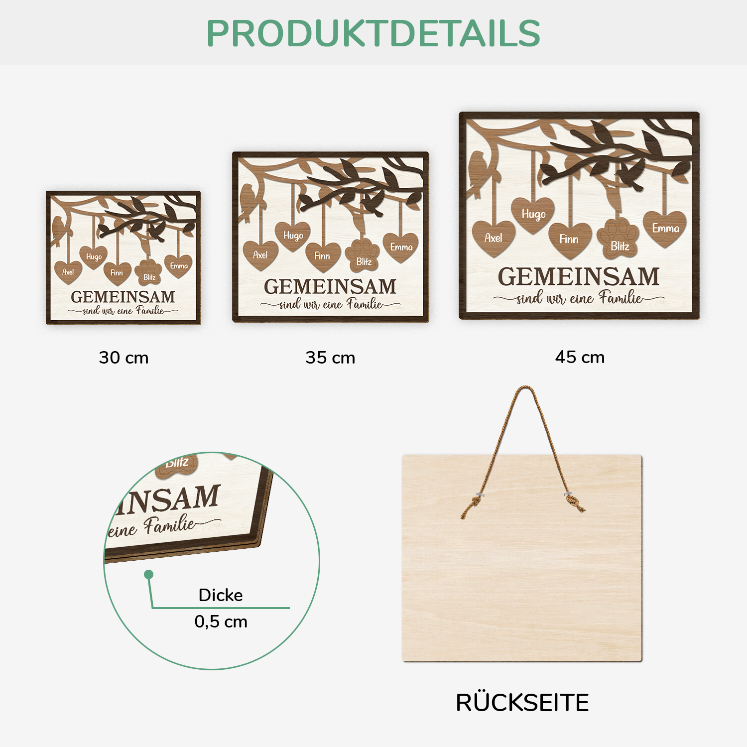 7739QGE3 die liebe einer familie wahrt ewig personalisierte geschenke familie  holzschild mit hund  katze 7739q3tai