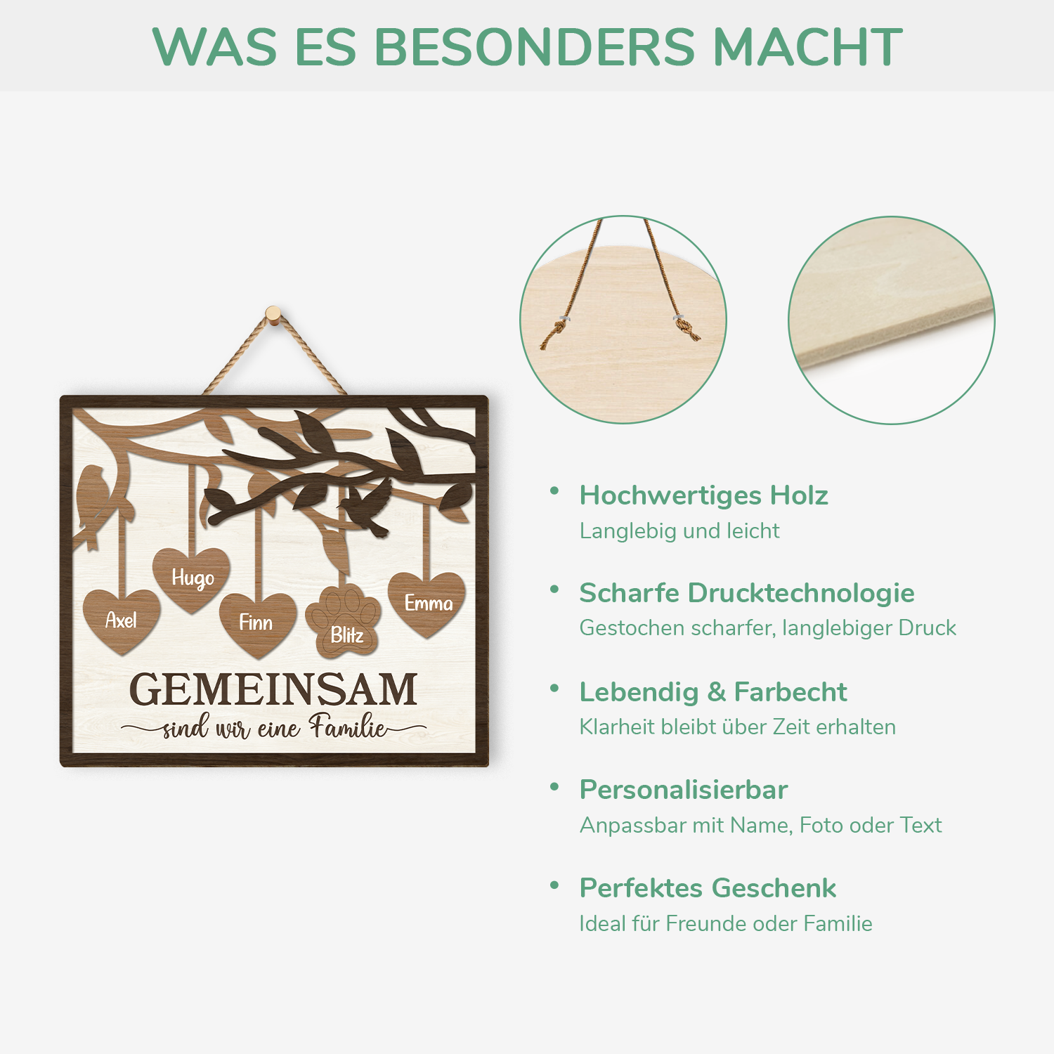 7739QGE4 die liebe einer familie wahrt ewig personalisierte geschenke familie  holzschild mit hund  katze 7739q3tai