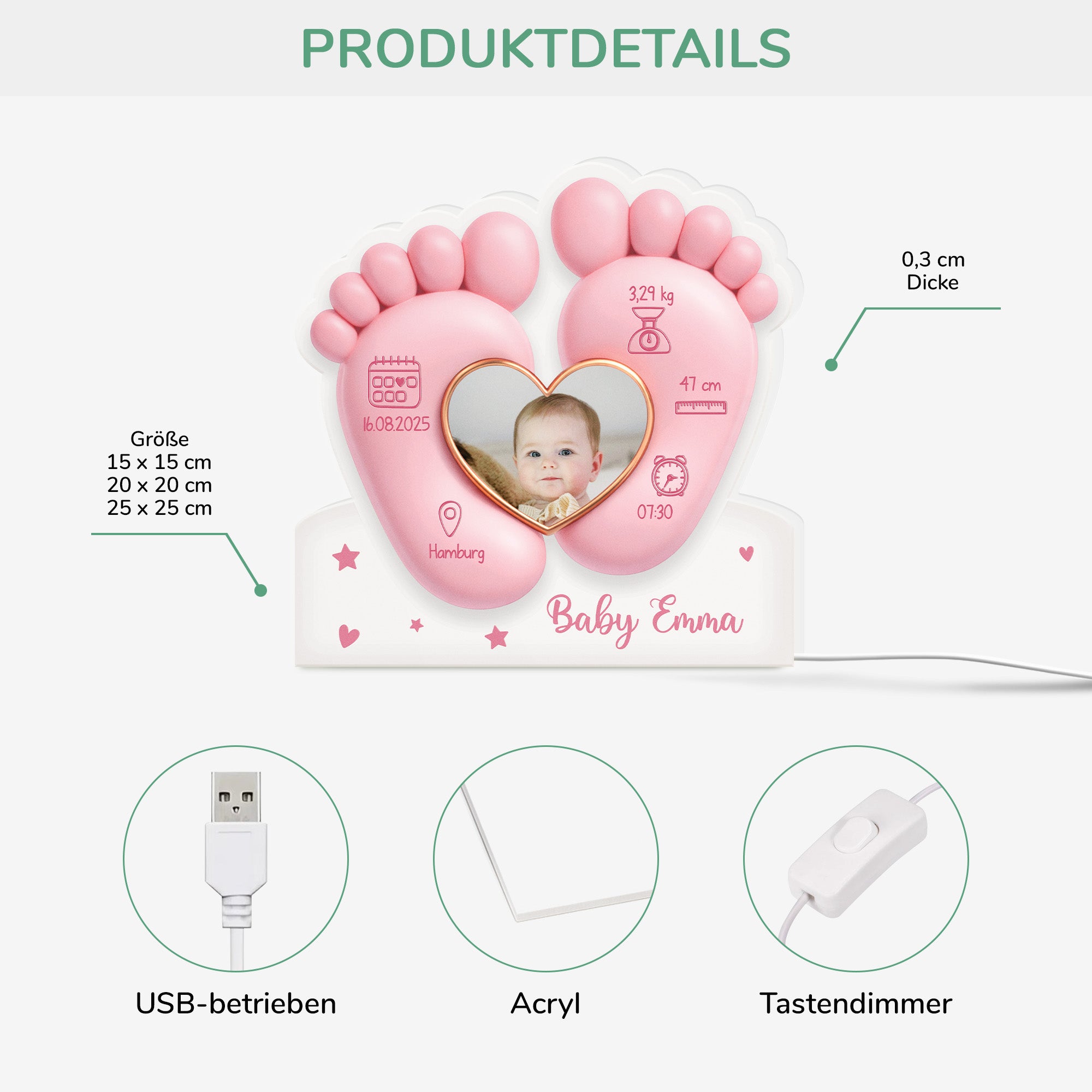 7752LGE3 3d druck effekt handabdruck geburtsdatum und foto personalisiertes geschenk  lightbox mamababy 7752lsqaa