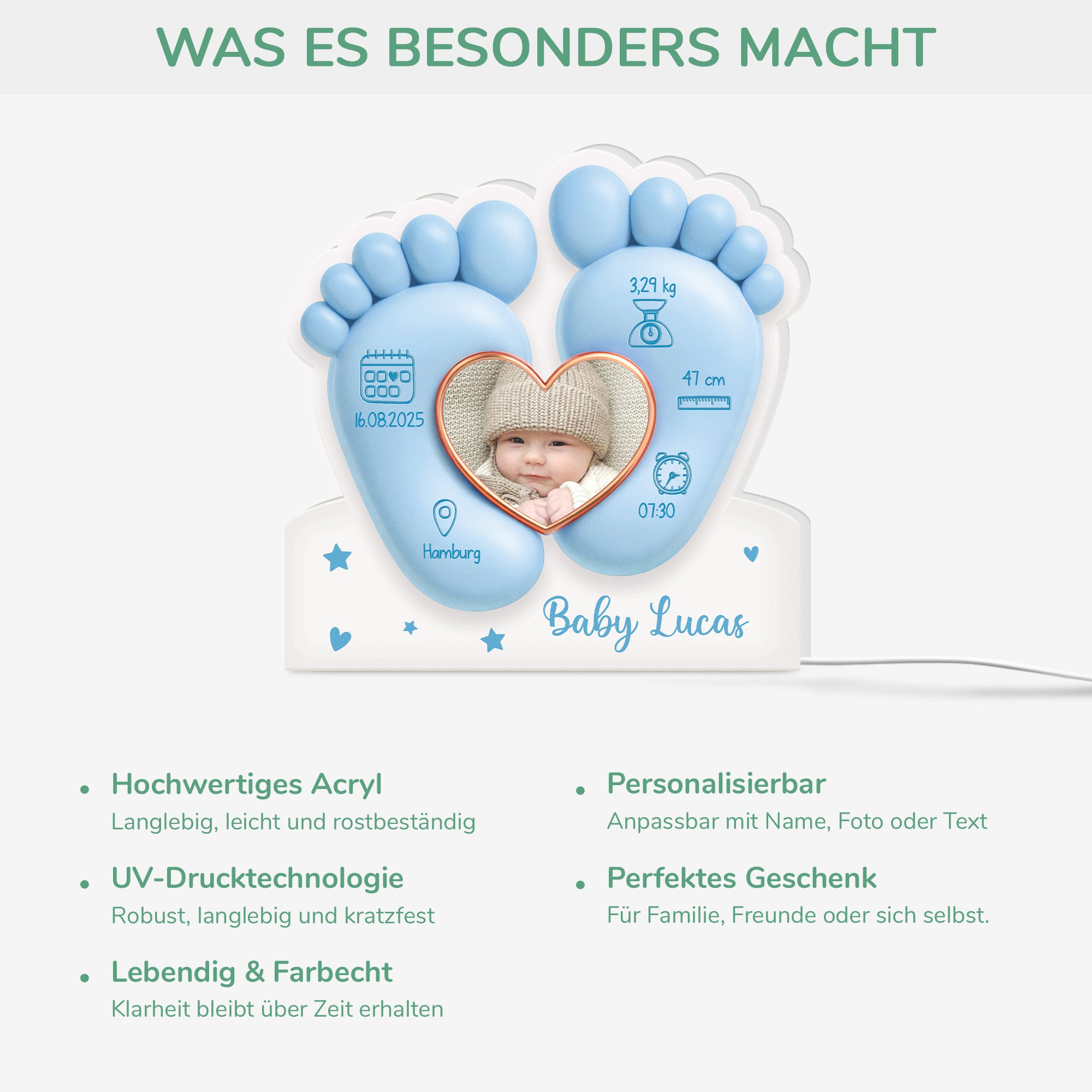 7752LGE4 3d druck effekt handabdruck geburtsdatum und foto personalisiertes geschenk  lightbox mamababy 7752lsqaa