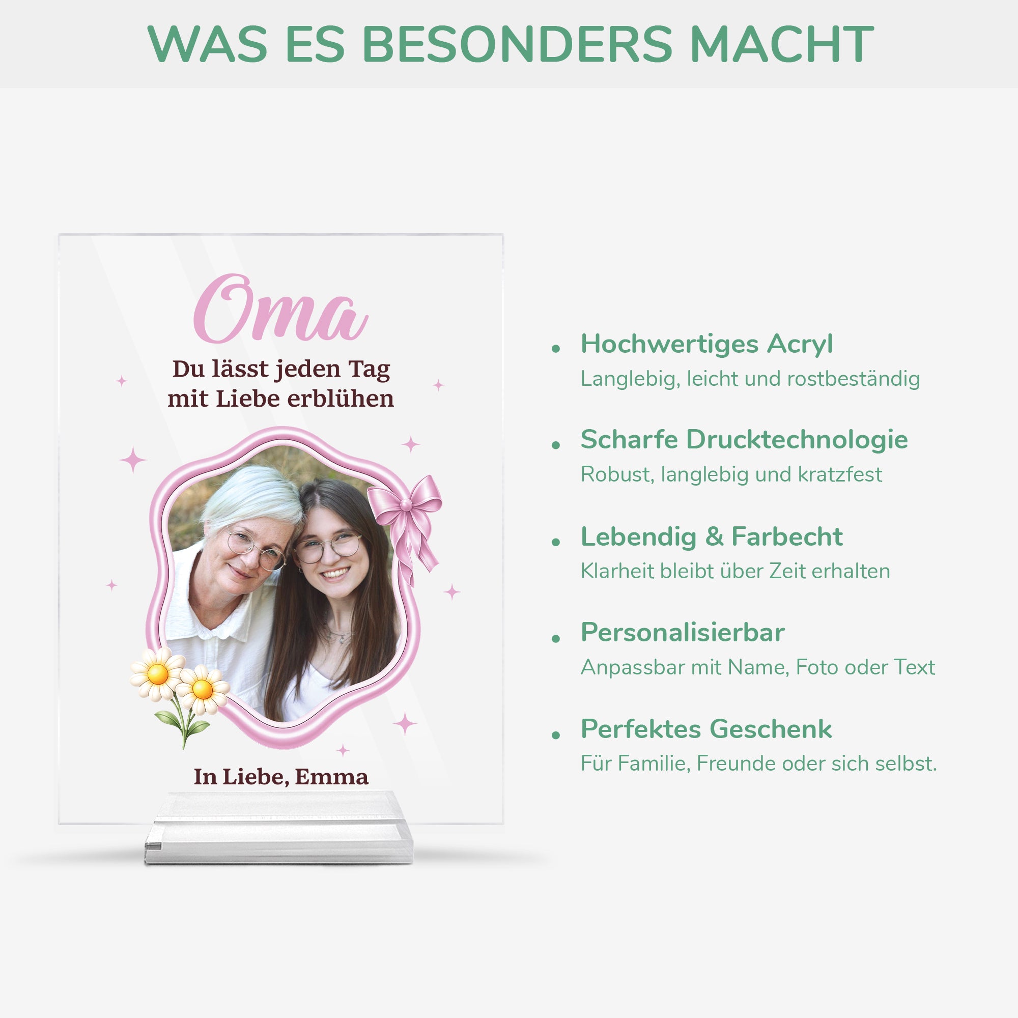 7786RGE5 du lasst jeden tag mit liebe erbluhen personalisierte geschenke foto  acryl aufsteller mit stander omamama 7786r8pta