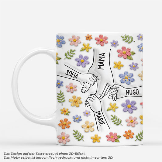 7821MGE2 3d druck effekt hand in hand blumen pastel personalisiertes geschenk  omamama tasse 7821mcvca