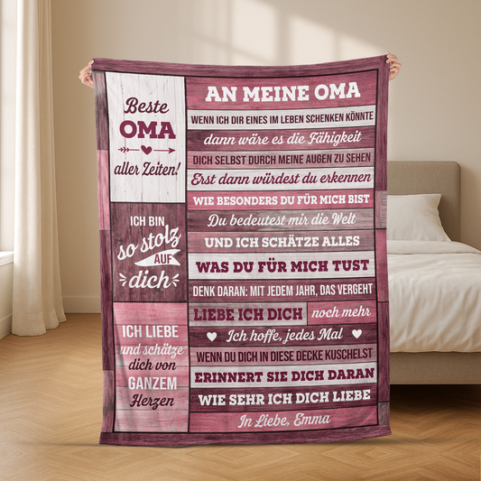7829BGE2 an meine oma du bedeutest mir die welt personalisiertes geschenk  kuscheldecke omaopa 7829bsttb