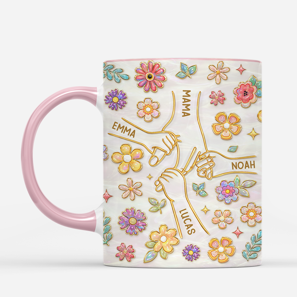 7892MGE2 3d druck effekt hand in hand personalisiertes geschenk  oma  mama tasse gold optik 7892msfza