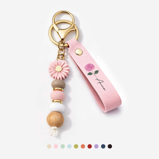 7968MGE1 name  blume personalisiertes geschenk  uv druck daisy schlusselanhanger perlen manner  frauen 7968mj3l5a