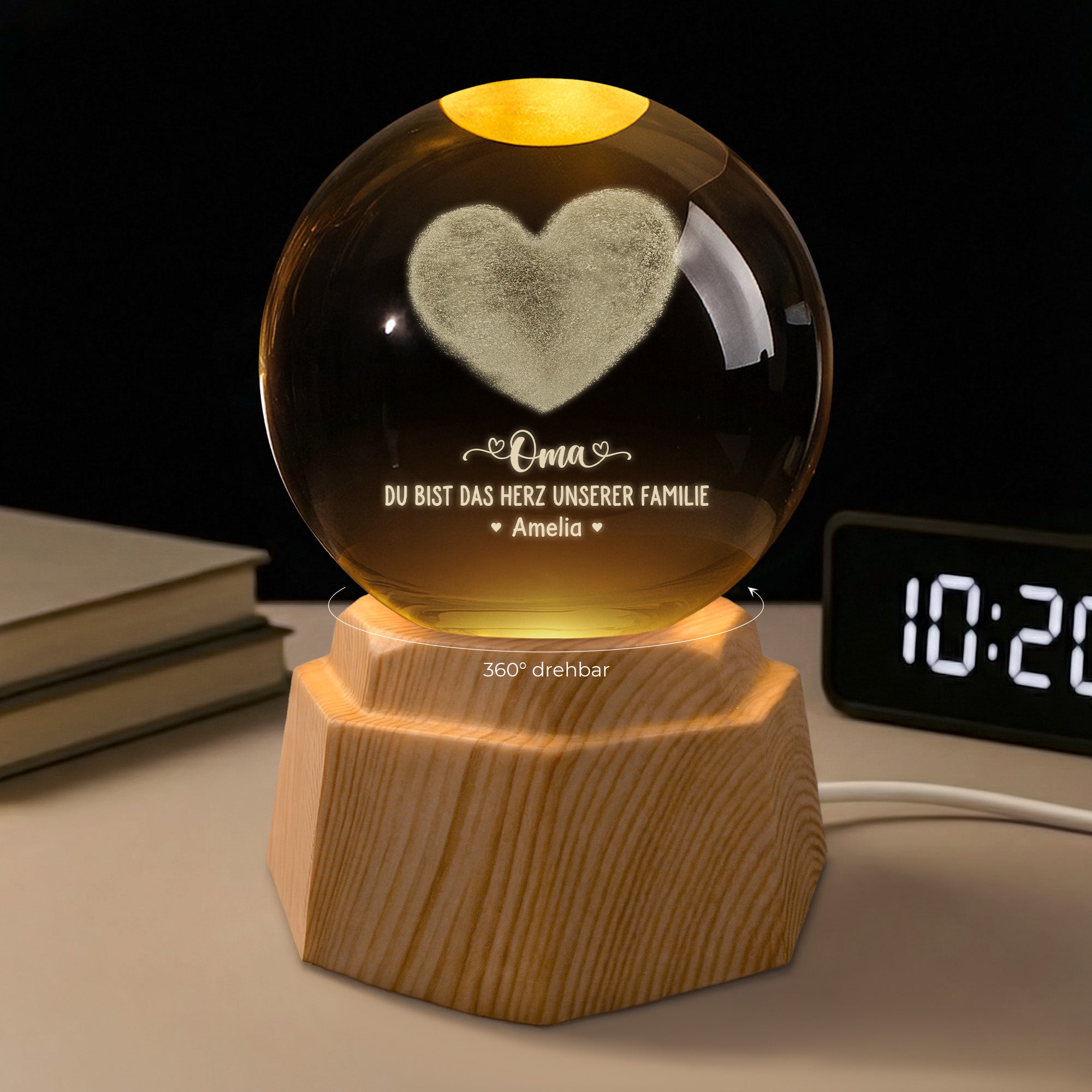 8059LGE2 mama du bist das herz unserer familie personalisiertes geschenk  3d kristallkugel mamapapa 8059l6pma