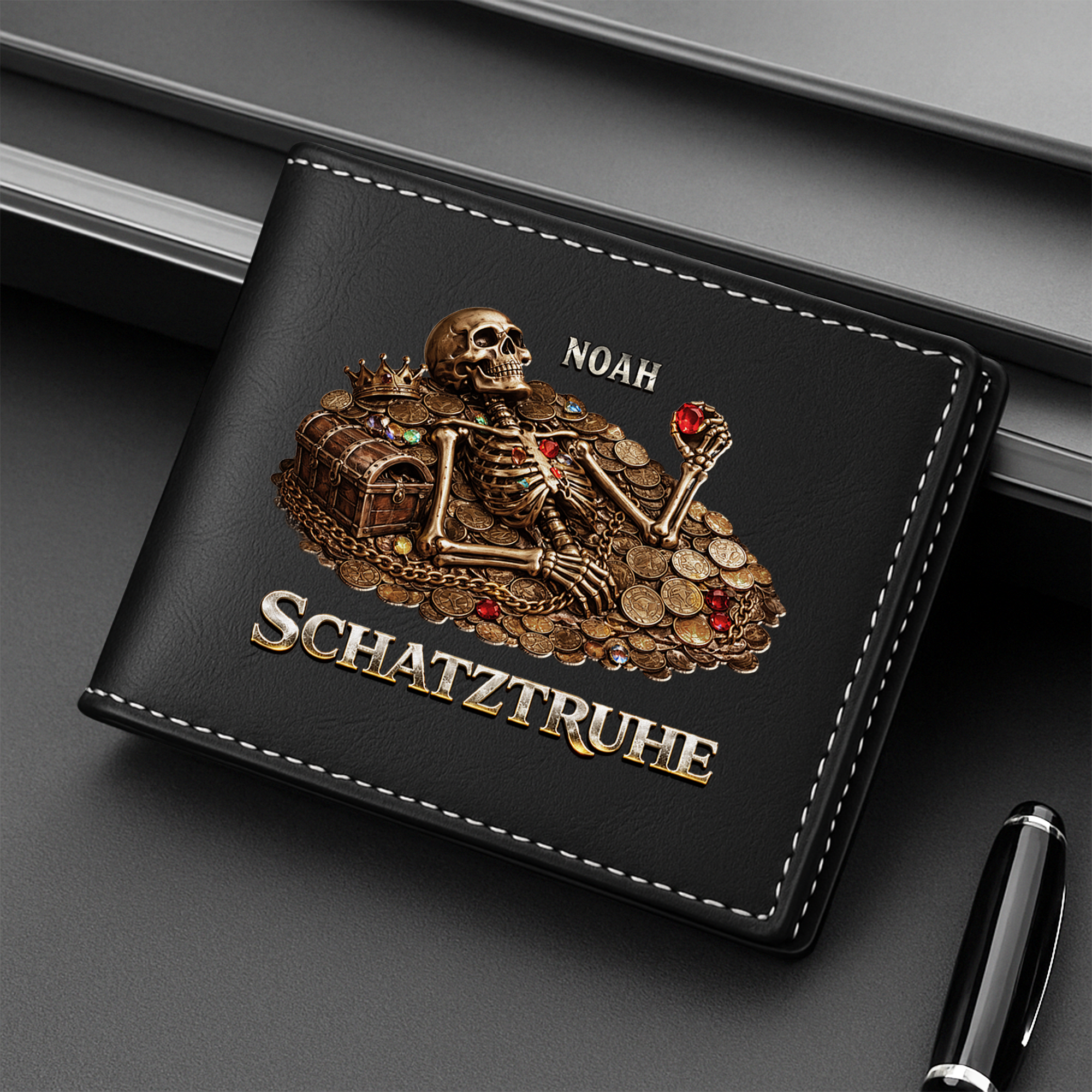 8132JGE2 3d druck effekt schatztruhe personalisierte geschenke herren  portemonnaie 8132j6xmb