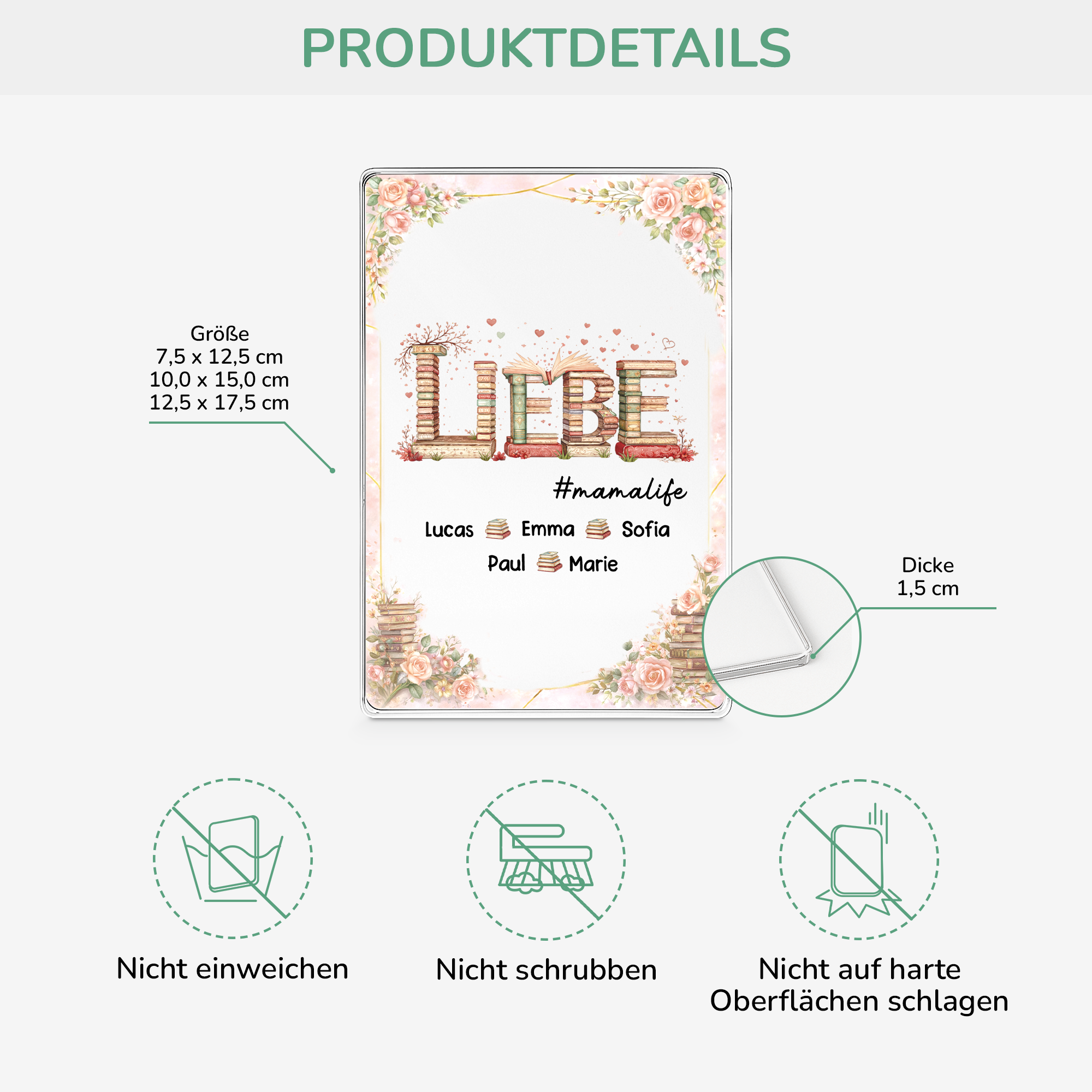 8134RGE3 liebe  bucher personalisiertes geschenk  rechteck acryl aufsteller mama  oma 8134rthca