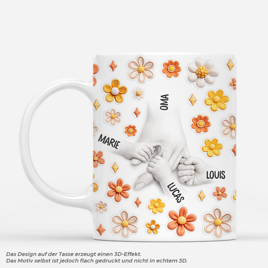 8151MGE1 3d druck effekt hand in hand personalisiertes geschenk  mama  oma tasse orange blumen 8151msfca