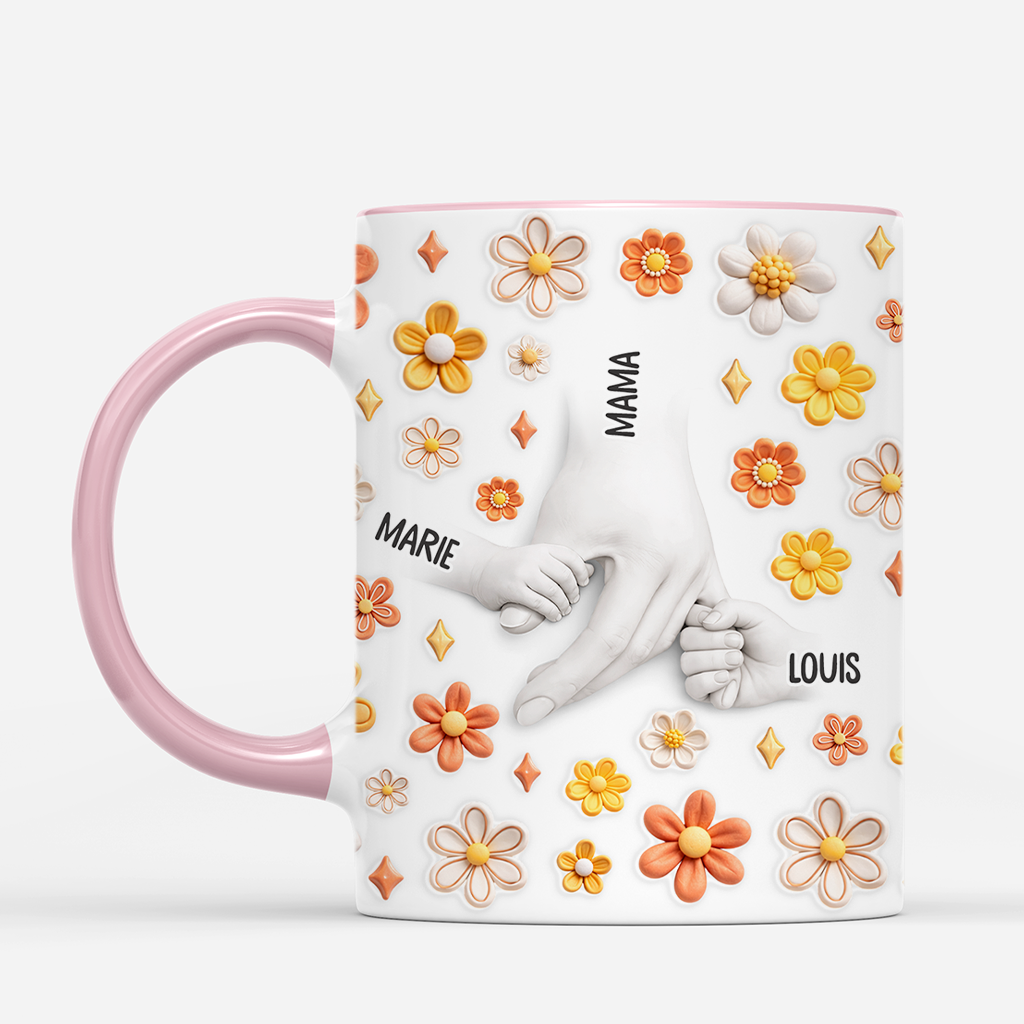 8151MGE2 3d druck effekt hand in hand personalisiertes geschenk  mama  oma tasse orange blumen 8151msfca