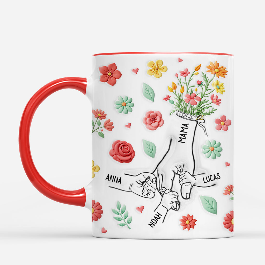 8163MGE2 3d druck effekt hand in hand mama  oma tasse personalisiert pinke blumen 8163m8pza