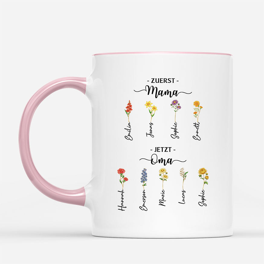 8192MGE1 erst mama jetzt oma personalisiertes geschenk  tasse glitzer blumen 8192m8v5a_1