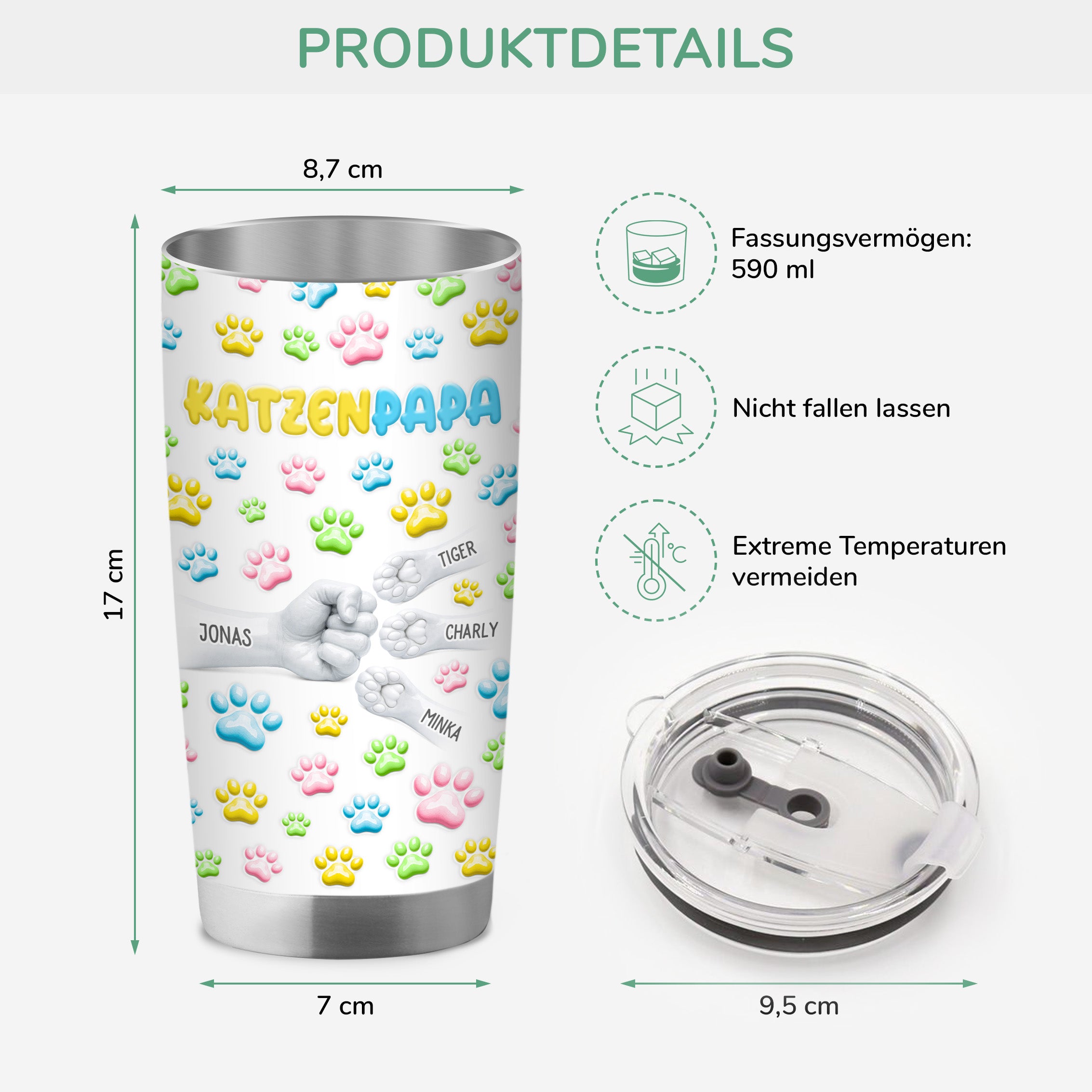 8209TGE3 3d optik faustgruss personalisiertes geschenk  thermobecher 590 ml hund katze 8209tnqnc