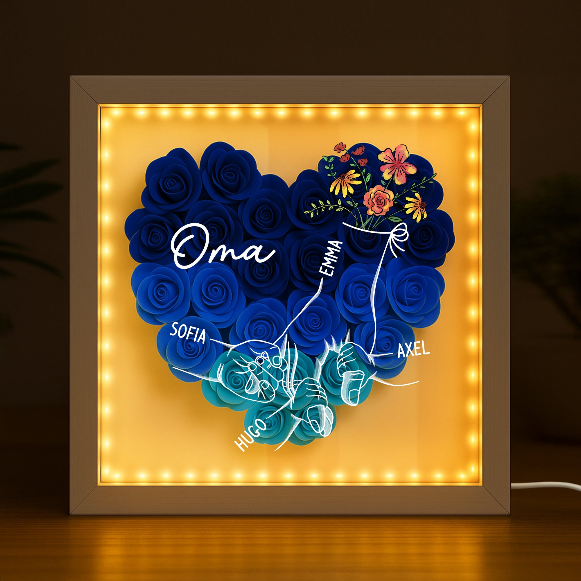 8215OGE2 mama hand in hand personalisiertes geschenk  blumen 3d bilderrahmen mamaoma 8215o6p5a