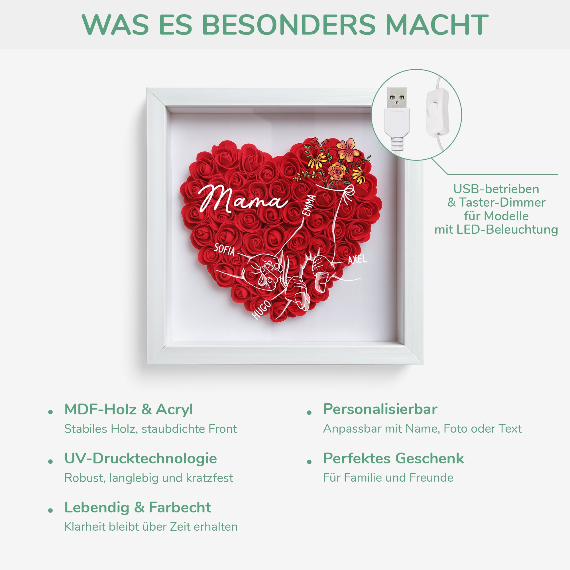 8215OGE4 mama hand in hand personalisiertes geschenk  blumen 3d bilderrahmen mamaoma 8215o6p5a