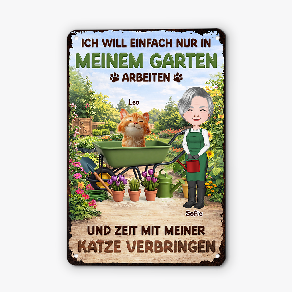 8343EGE2 garten arbeiten und zeit mit meinen katzen verbringen personalisierte geschenke katze  turschild 8343eskzd