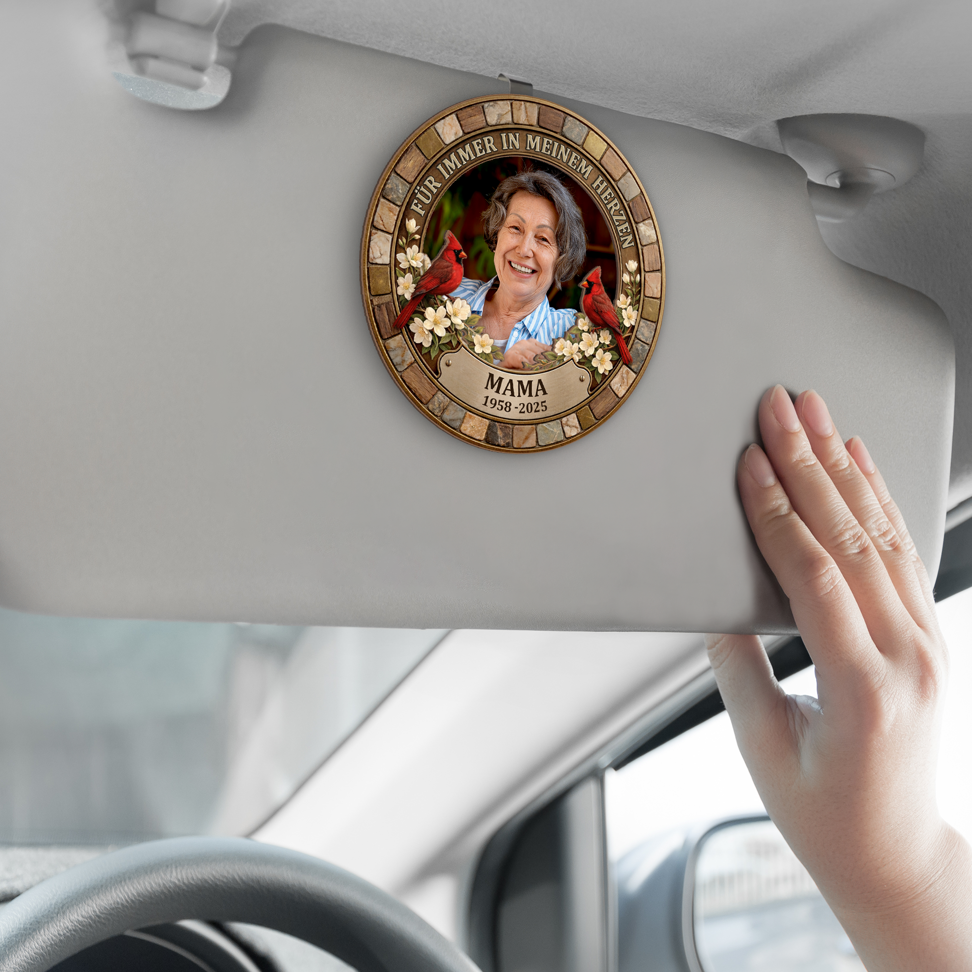 8431GGE2 fur immer in meinem herzen personalisierte trauergeschenke  auto visier clip foto papa mama 8431gtfwb