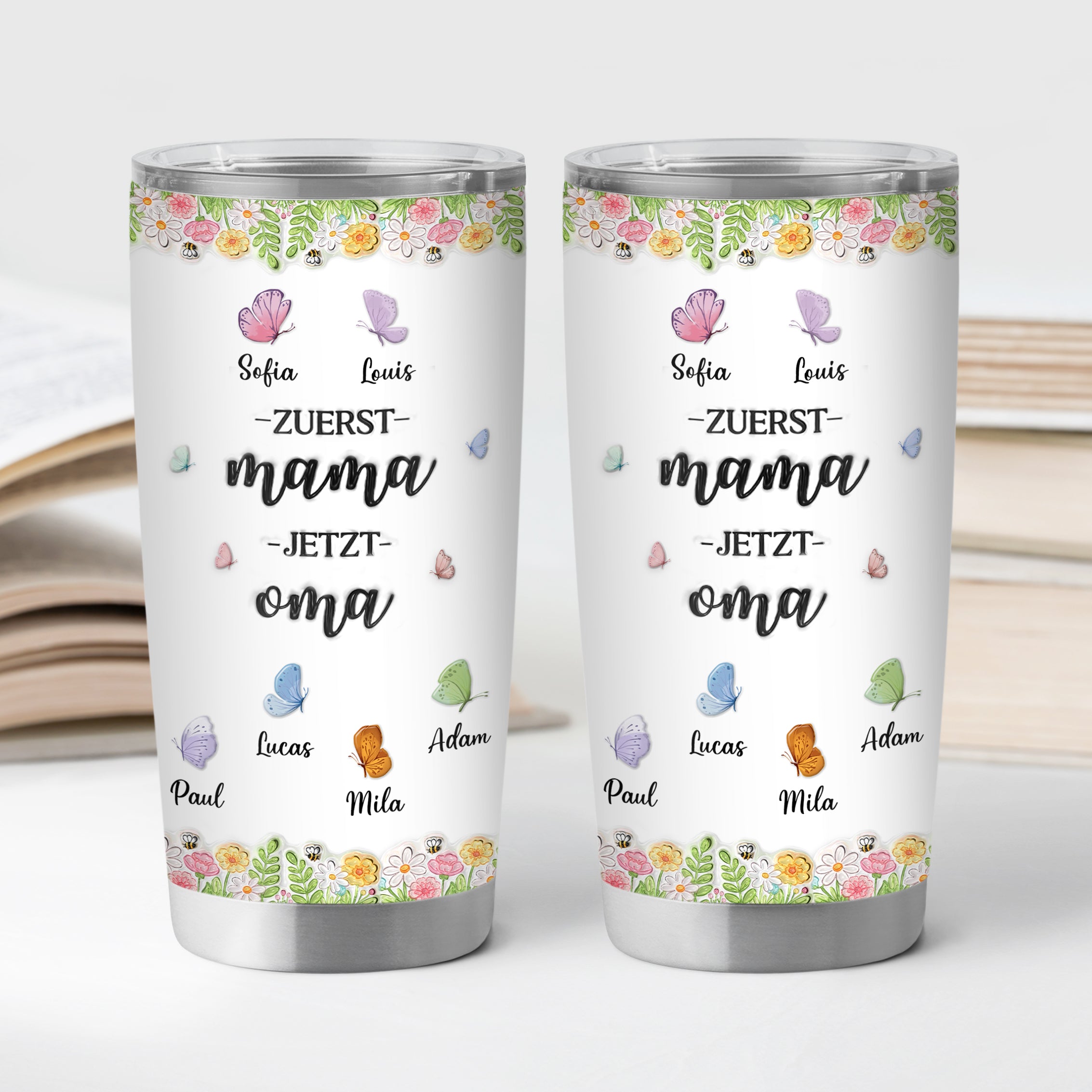8457TGE2 3d druck effekt erst mama jetzt oma personalisiertes geschenk  590ml thermobecher schmetterlinge 8457t8pca