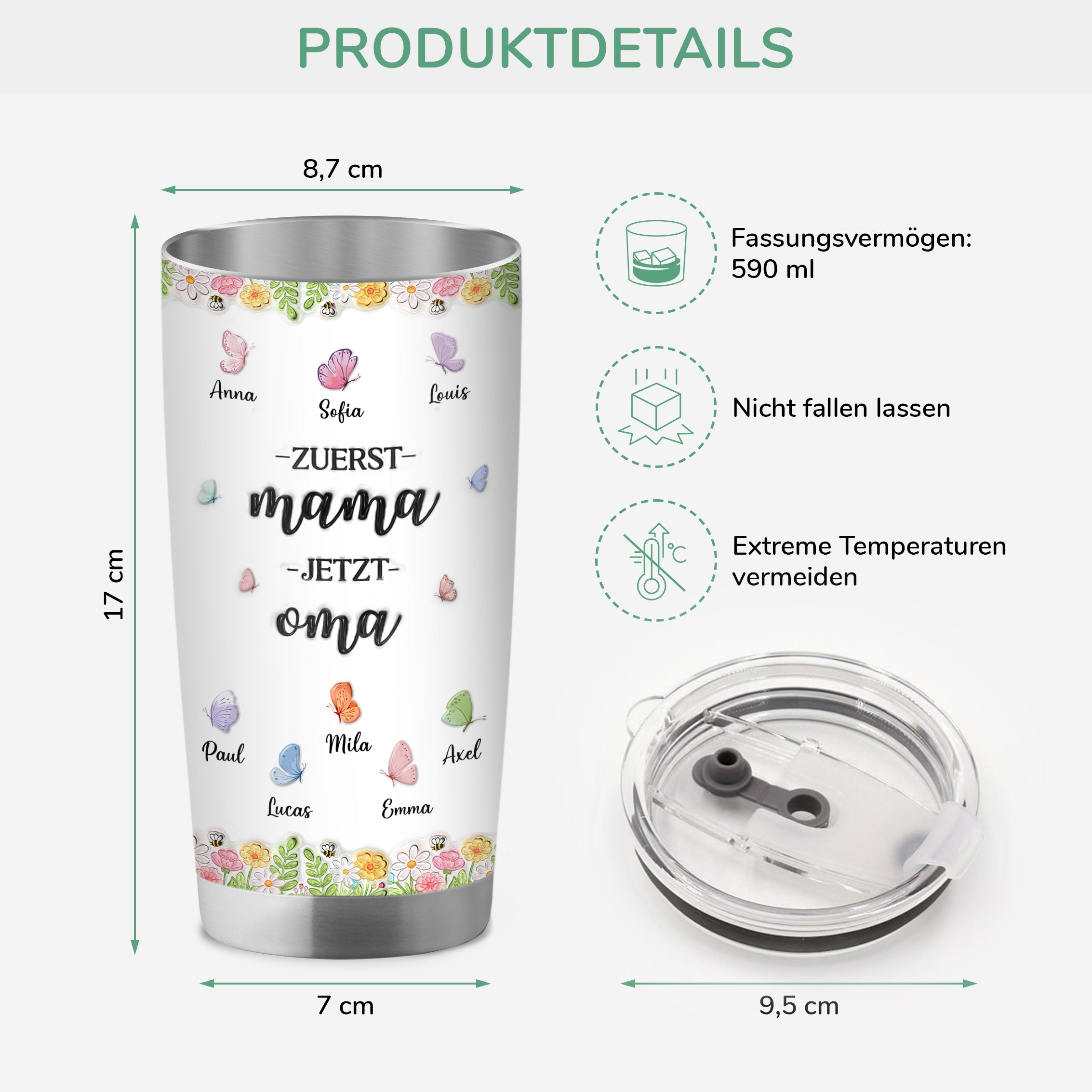 8457TGE3 3d druck effekt erst mama jetzt oma personalisiertes geschenk  590ml thermobecher schmetterlinge 8457t8pca