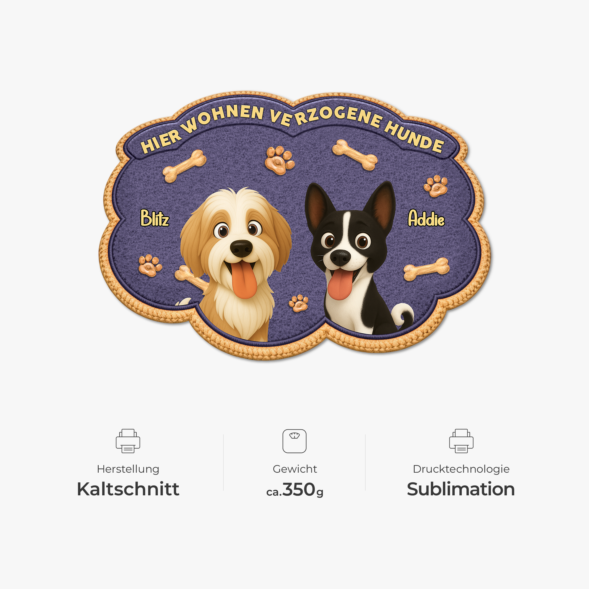 8558AGE1 hier wohnen verzogene hunde personalisiertes hunde geschenk  fussmatte unregelmassige form 8558adavrc_4