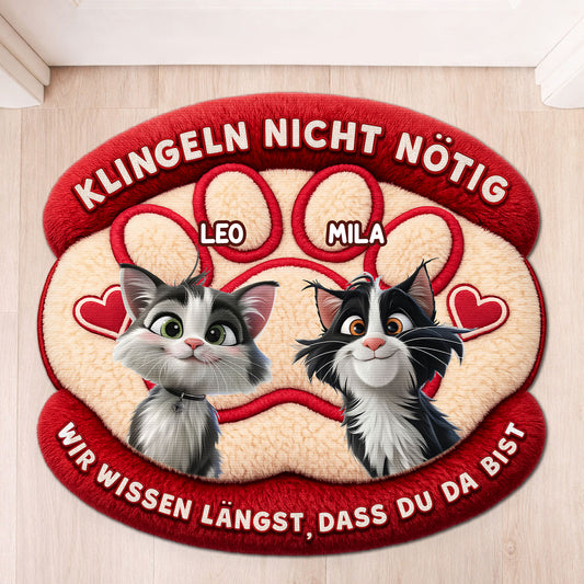 8564AGE1 klopfen nicht notig wir wissen langst dass du da bist personalisierte geschenke katze  fussmatte unregelmassige form 8564adavwd_1
